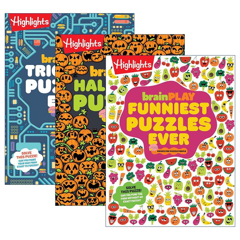 英文原版 brainPLAY Puzzle Books 3册 Highlights亮点儿童解谜益智游戏活动书 隐藏图片 脑筋急转弯 迷宫 英文版 进口原版书籍