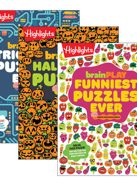 英文原版 brainPLAY Puzzle Books 3册 Highlights亮点儿童解谜益智游戏活动书 隐藏图片 脑筋急转弯 迷宫 英文版 进口原版书籍