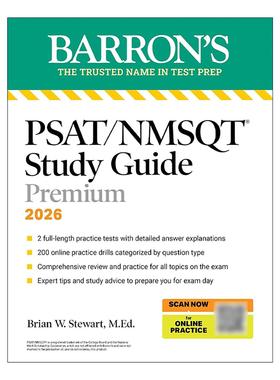 英文原版 PSAT/NMSQT Premium Study Guide 2026 巴朗PSAT/NMSQT 美国中学生初步学术评估测试学习指南 2套题+复习指南+在线练习