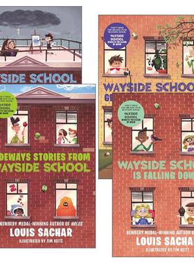 英文原版 Wayside School 歪歪路小学系列1-4册 章节桥梁书 荒诞故事 我们的学校要倒了 新来的代课老师英文版 进口英语原版书籍