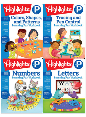 英文原版 Highlights Preschool Learning Workbook Pack 学前学习四册套装 颜色形状与图案 描红与控笔 数字 英文版 进口英语书