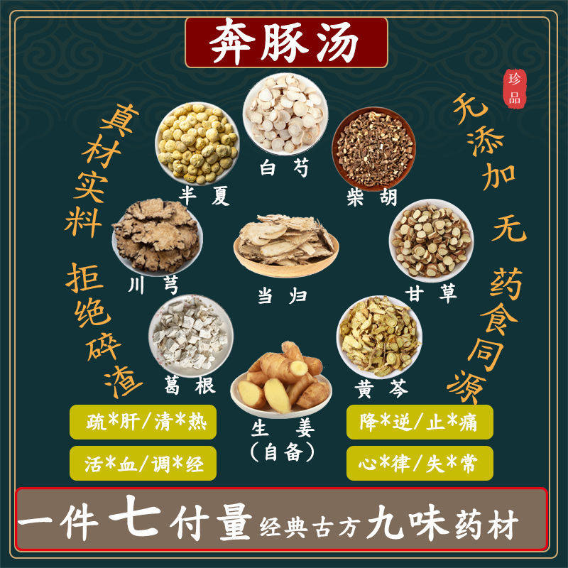 奔豚汤 白芍半夏柴胡当归川芎甘草葛根黄芩生姜(自备)新鲜药材7副
