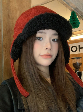 2026新年红色飞行帽双面戴加绒雷锋帽子女冬天显脸小保暖护耳帽男