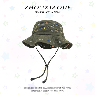 重工刺绣涂鸦渔夫帽男女2026春季 户外大檐防晒遮阳钓鱼登山帽 新款