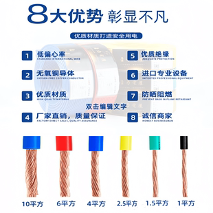 铜线电线家用4平方铜芯国标6BVR2.5 多芯多股软线 10纯铜1家装 1.5