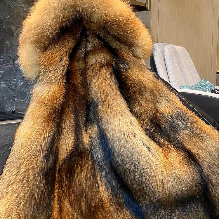 派克服男士可拆卸内胆加厚保暖中长款大衣中老年皮衣外套冬皮草仿