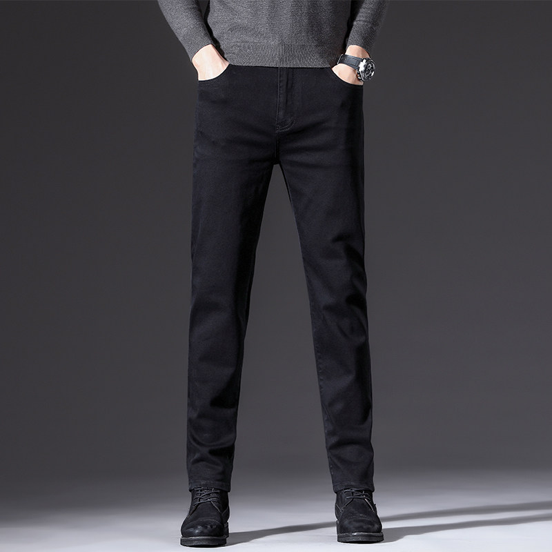 高端九分黑色牛仔裤男修身小直筒韩版潮流弹力牛仔长裤男