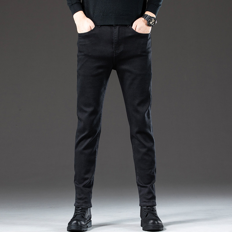 黑色春夏款牛仔裤男弹力潮流修身小直筒脚九分裤百搭休闲男长裤