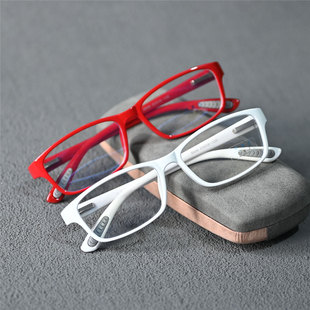 白色女士防蓝光老花镜男款小脸高清中年女款老光眼镜大红色镜框