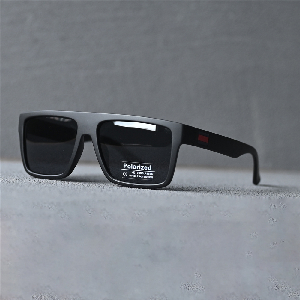 时尚男士偏光太阳镜黑色墨镜男平顶茶色防晒眼镜运动休闲开车钓鱼