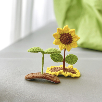 可爱小草发夹刘海碎发夹立体向日葵毛线手工编织成品BB夹发卡