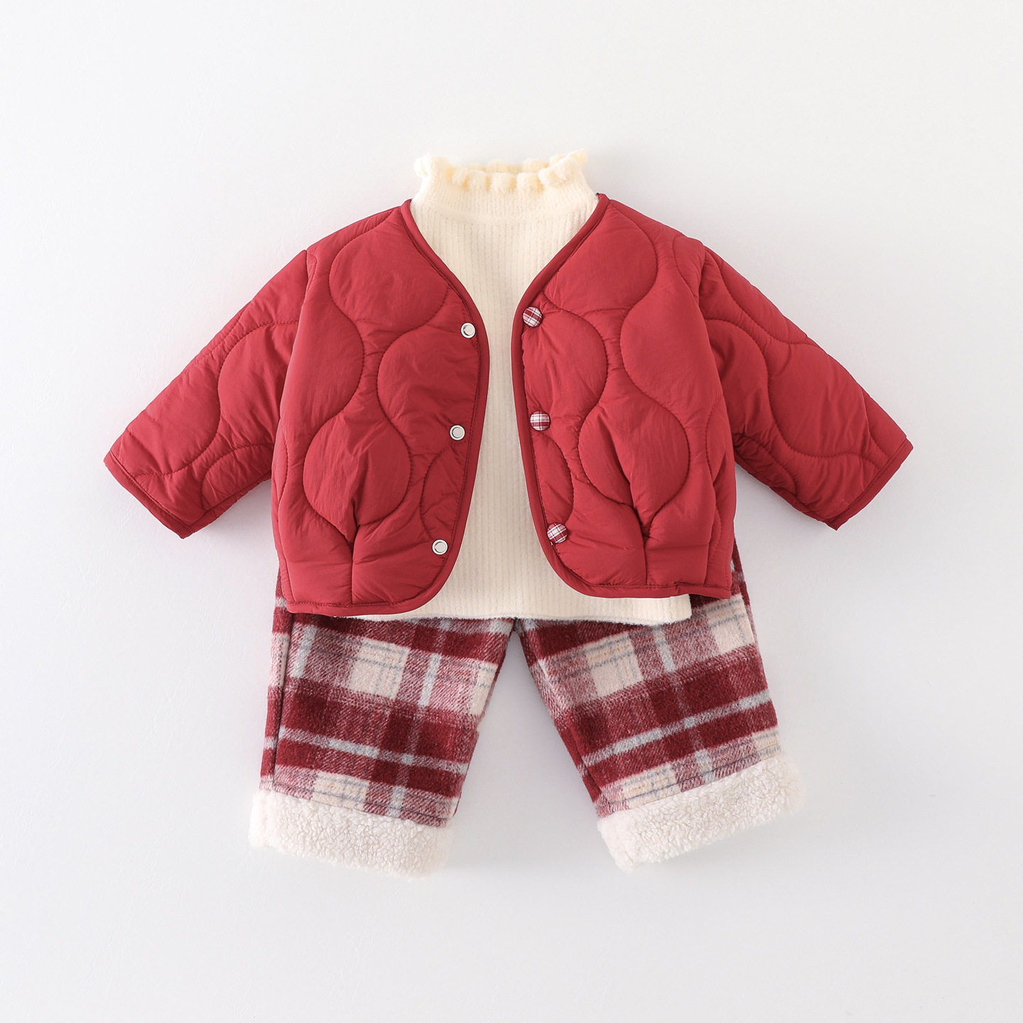 女宝宝衣服冬装加厚保暖套装喜庆过年衣服婴幼童冬季洋气三件套
