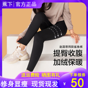 保暖紧身收腹焦下外穿弹力瑜伽裤 女秋冬款 加绒打底裤 蕉下鲨鱼裤