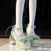 圆头蝴蝶结lo鞋 单鞋 粗跟 玻璃心事优雅高跟鞋 萌卡酱Lolita原创正版