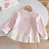 女童甜美风加绒打底衫 花边拼接保暖内搭上衣 女宝宝时尚 25冬季 新款