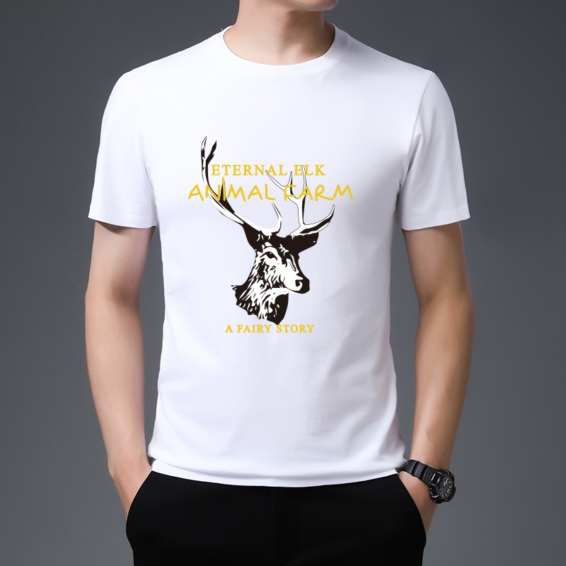 Summer men's round neck short sleeve T-shirt deer head print