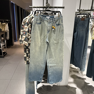 UR国内代购2025夏季男装趣味挂件装饰复古渐变牛仔长裤UUV850006