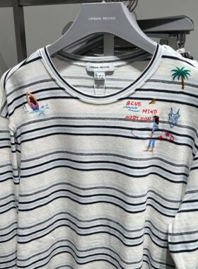 UR国内代购2026夏季女装条纹宽松趣味刺绣T恤UYL460121/UYL460219