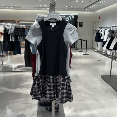 UR国内代购2025秋季女装休闲拼接格纹毛须无袖连衣裙UYV750071