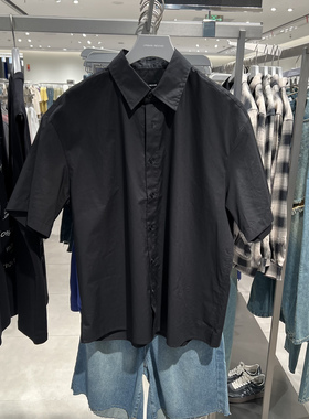 UR国内代购2025夏季男装休闲皮牌装饰翻领短袖开襟衬衫UMA250002