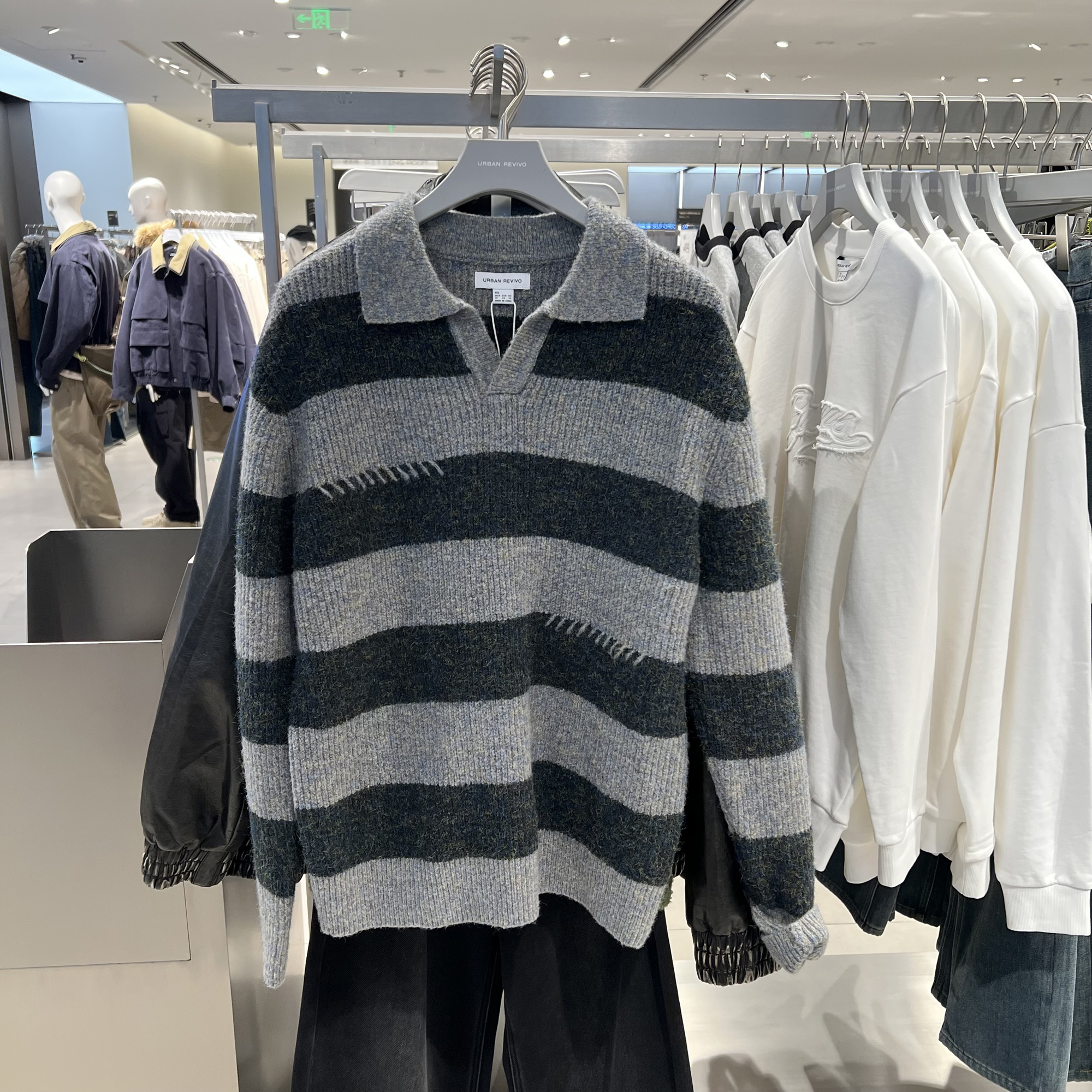 UR国内代购2025冬季男装休闲风撞色条纹马球衫针织衫UUV950024