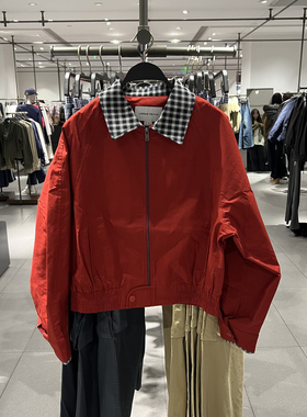 UR国内代购2026春季女装潮流拼接格纹红色小马刺绣外套UYV160005