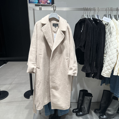 UR国内代购2025冬季女装高智感气质腰带含羊毛毛呢大衣UWG150151