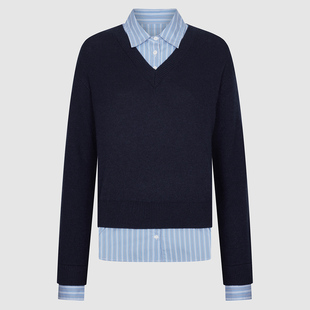 UR国内代购2025秋季女装气质假两件拼接撞色条纹针织衫UWM950103