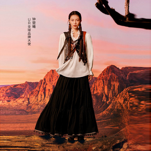 UR国内代购2025夏季女钟楚曦联名复古民族风流苏半身裙UYL550110