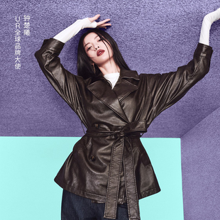 UR国内代购2025冬季女装钟楚曦同款复古摩登腰带外套UWU150029