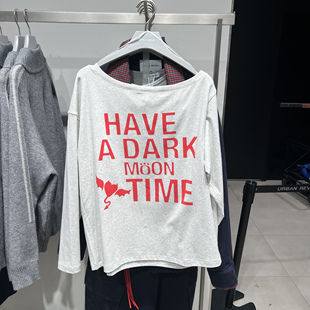 UR国内代购2026春季新款女装斜肩领撞色字母印花T恤UYV460051