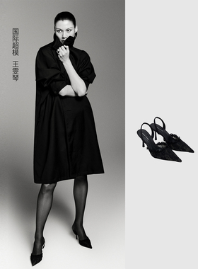 UR国内代购2025夏季女士时髦魅力气质蕾丝尖头设计空鞋UAWS50026