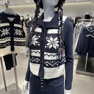 UR国内代购2025冬季女装休闲费尔岛短款马甲针织开衫UYL950272