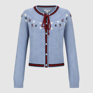 UR国内代购2026春季女装休闲撞色花卉刺绣系带针织开衫UYL960016