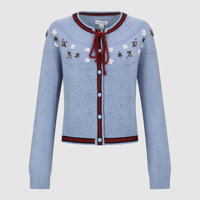 UR国内代购2026春季女装休闲撞色花卉刺绣系带针织开衫UYL960016