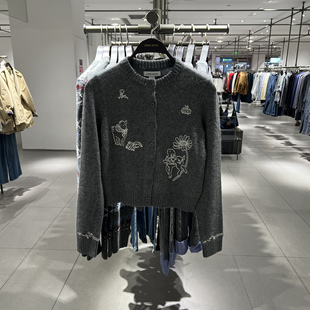 UR国内代购2026春季女装休闲撞色童趣提花短款针织开衫UYL960010