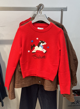 UR国内代购2026春季女都市撞色小马字母红色提花针织衫UYU960008