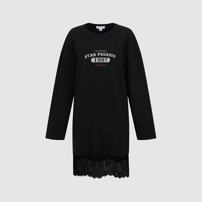 UR国内代购2025冬季女装潮流趣味印花蕾丝两件套连衣裙UYV760002