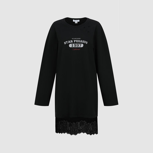 UR国内代购2025冬季女装潮流趣味印花蕾丝两件套连衣裙UYV760002