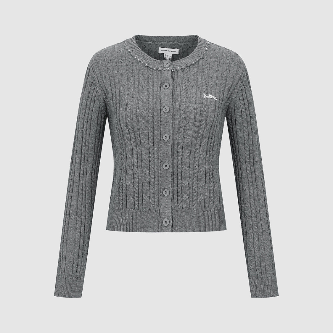 UR国内代购2025冬季女装都市珠饰绞花圆领短款针织开衫UYU960028,女装/女士精品,毛针织衫,淘宝优惠券,粉丝福利购,淘宝优惠卷