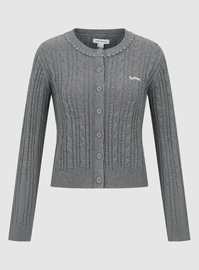 UR国内代购2025冬季女装都市珠饰绞花圆领短款针织开衫UYU960028