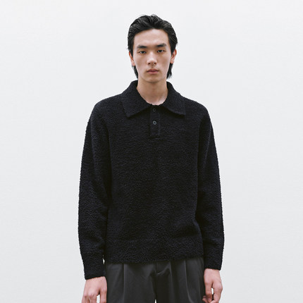 UR国内代购2025冬季男装气质翻领半开襟毛绒针织衫UMM950033