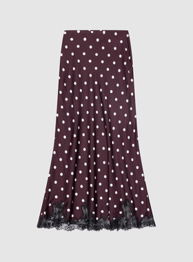 UR国内代购2025冬季新款女装魅力复古波点蕾丝鱼尾半裙UWG560002