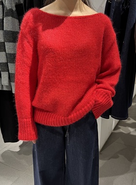 UR国内代购2026春季魅力气质简约船领红色宽松针织衫UWG960007