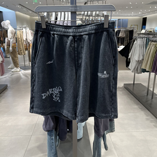 UR国内代购2025夏季男潮流休闲洗水撞色图案松紧腰短裤UMV650053