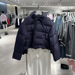 UR国内代购2025冬季女休闲系带收褶立领宽松羽绒服外套UYL150042