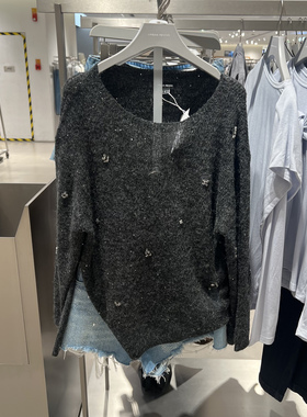 UR国内代购2025秋季女装时尚潮流亮片水钻饰破洞针织衫UWJ950061