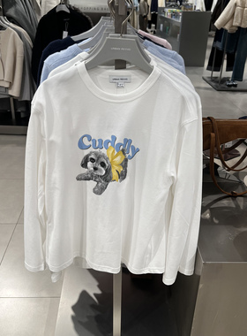 UR国内代购2026春季女装都市撞色萌宠小狗印花棉质T恤UYU460036