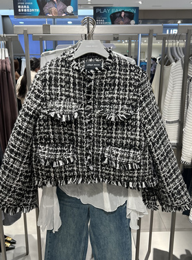 UR国内代购2025冬季女灵动俏皮小香复古粗花呢羽绒外套UWG150122