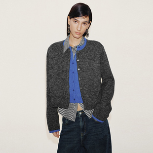 UR国内代购2026春季女潮流撞色假两件圆领短款针织开衫UWJ960007